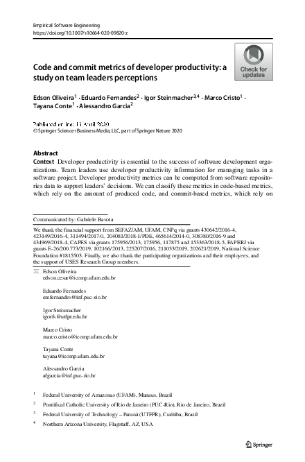 (PDF) Code and commit metrics of developer productivity: a study on ...