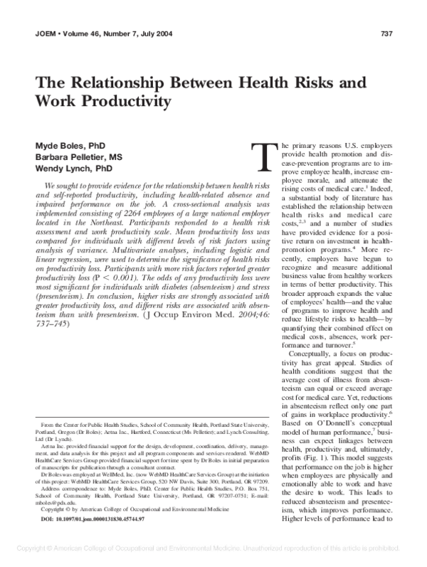 (PDF) The Relationship Between Health Risks and Work Productivity
