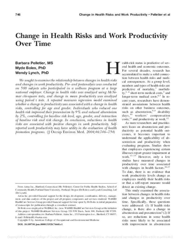 (PDF) Change in Health Risks and Work Productivity Over Time