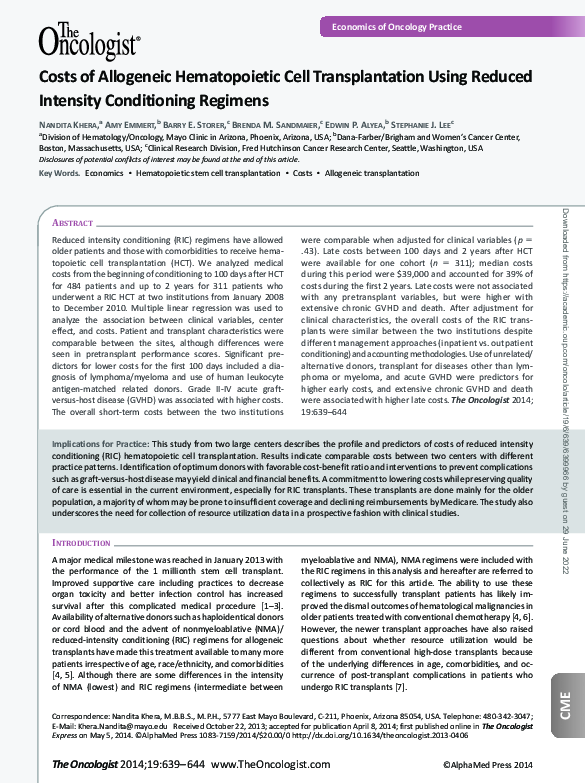 (PDF) Costs of Allogeneic Hematopoietic Cell Transplantation Using ...