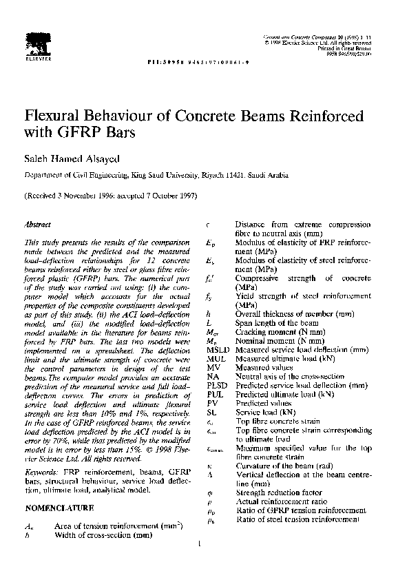 (PDF) Flexural behaviour of concrete beams reinforced with GFRP bars