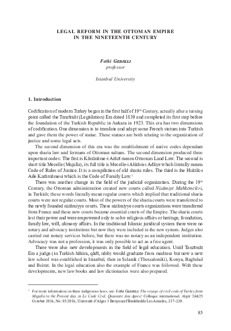 (PDF) LEGAL REFORM IN THE OTTOMAN EMPIRE IN THE NINETEENTH CENTURY