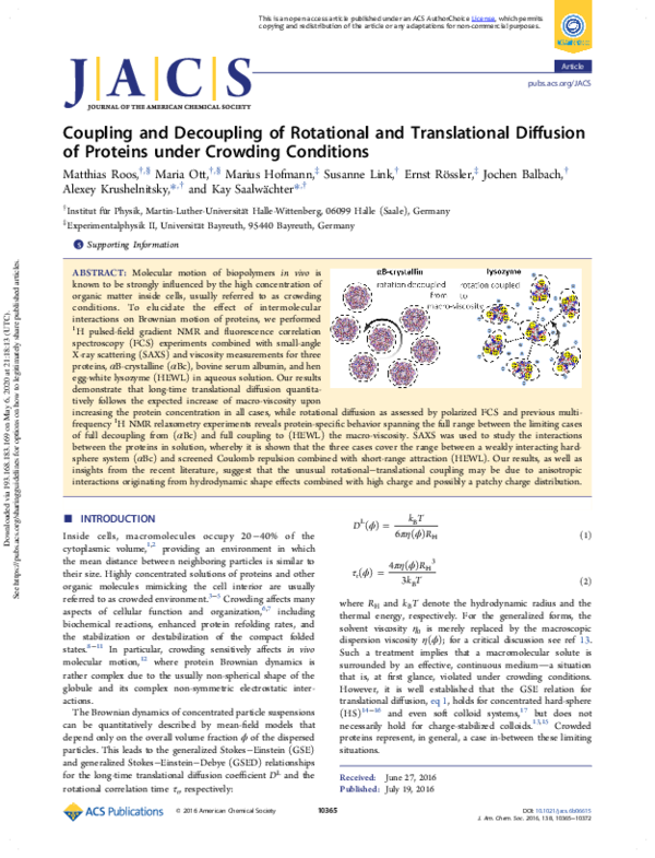 (PDF) Coupling and Decoupling of Rotational and Translational Diffusion ...