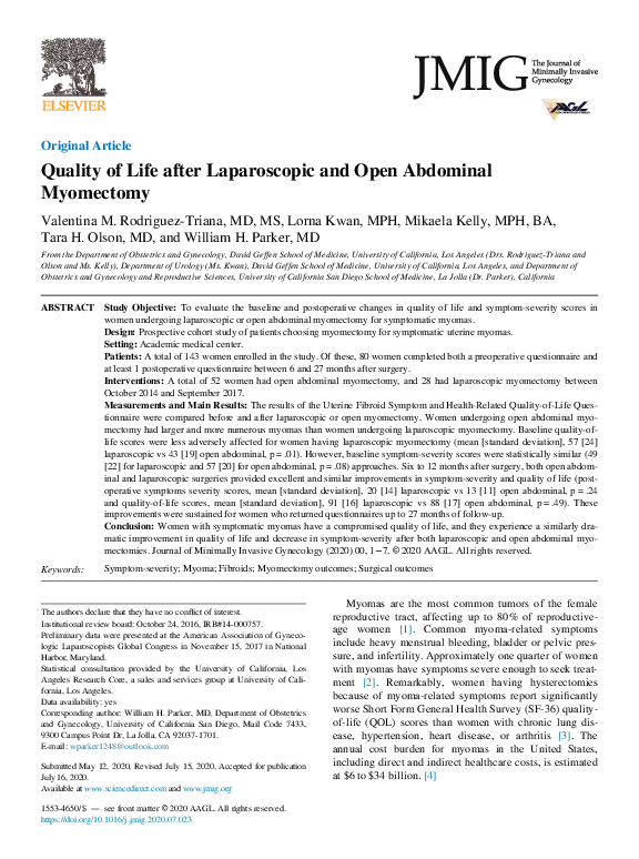 (PDF) Quality of Life after Laparoscopic and Open Abdominal Myomectomy