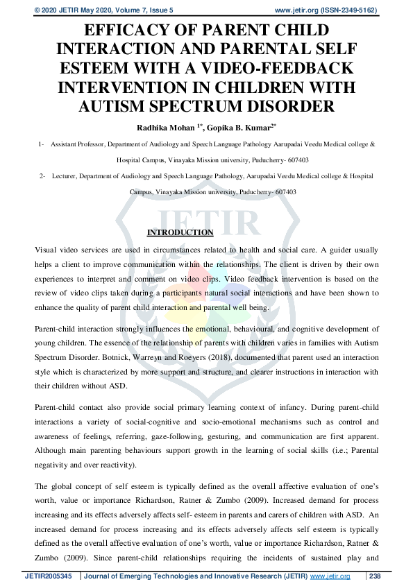 (PDF) Efficacy Of Parent Child Interaction And Parental Self Esteem ...