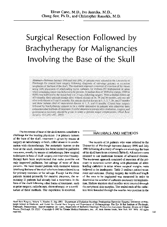 (PDF) Surgical Resection Followed by Brachytherapy for Malignancies ...