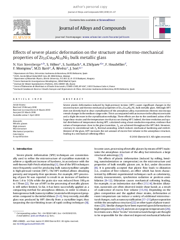 (PDF) Effects of severe plastic deformation on the structure and thermo ...