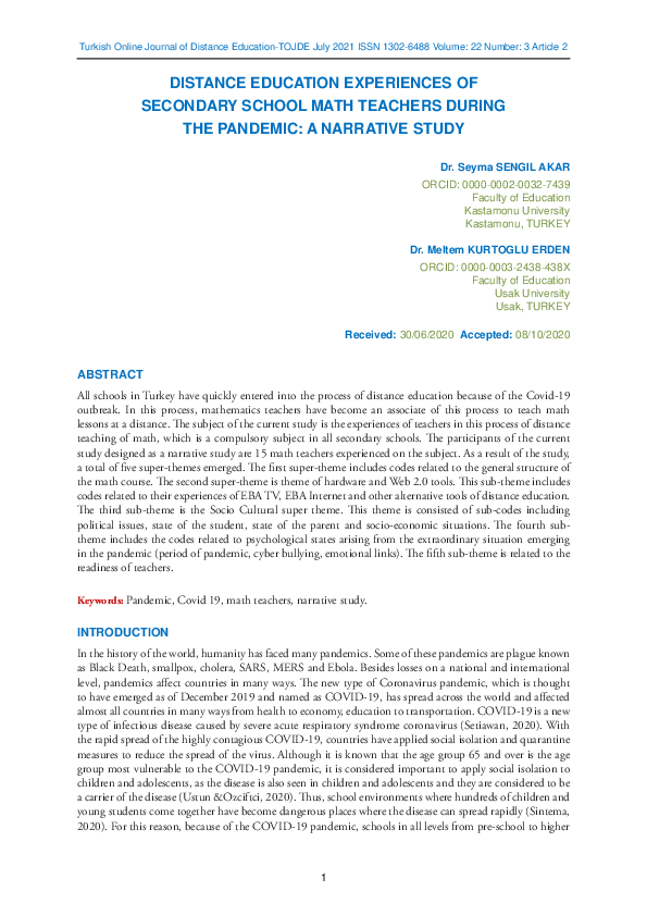 (PDF) Distance Education Experiences of Secondary School Math Teachers ...
