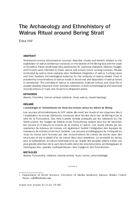 (PDF) The Archaeology and Ethnohistory of Walrus Ritual around Bering ...