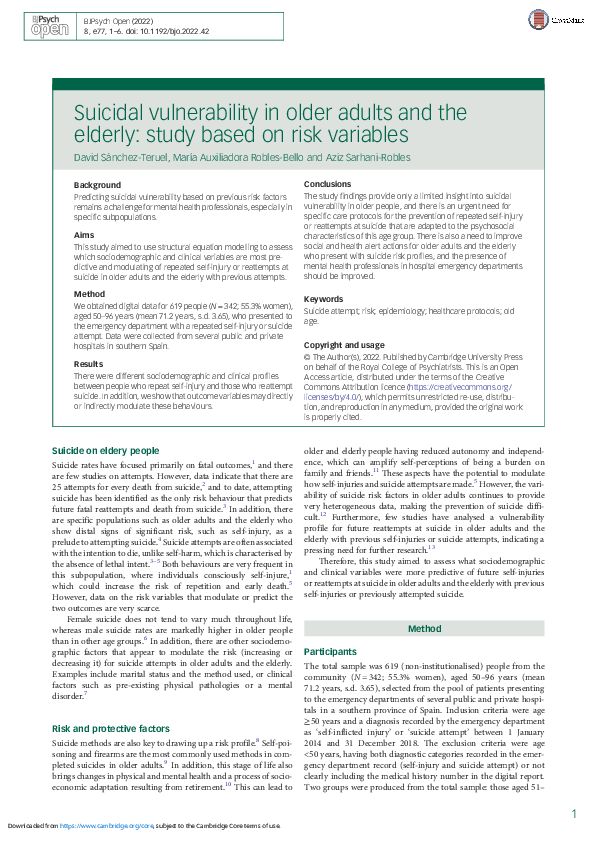 (PDF) Suicidal vulnerability in older adults and the elderly: study ...