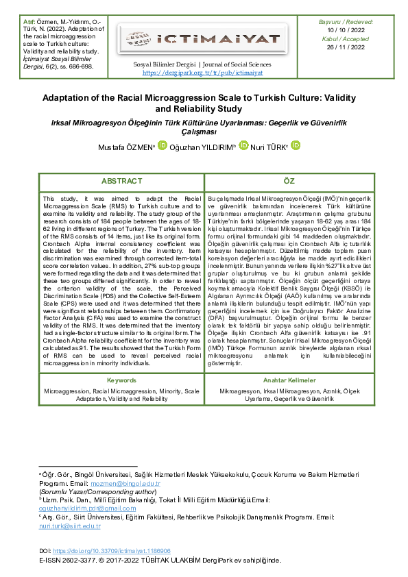 (PDF) Adaptation of the Racial Microaggression Scale to Turkish Culture ...