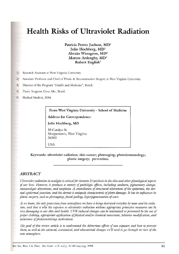 (PDF) Health Risks of Ultraviolet Radiation