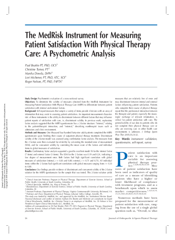 (PDF) The MedRisk Instrument for Measuring Patient Satisfaction With ...