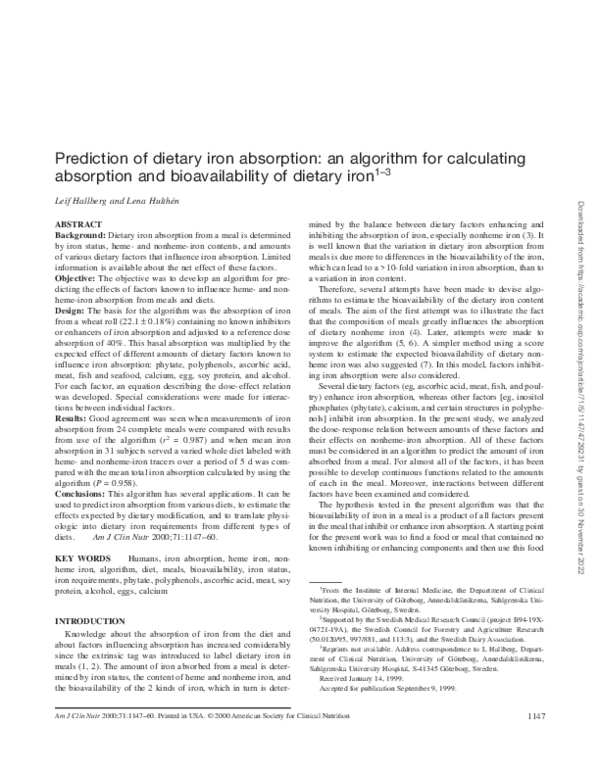 (PDF) Prediction of dietary iron absorption: an algorithm for ...