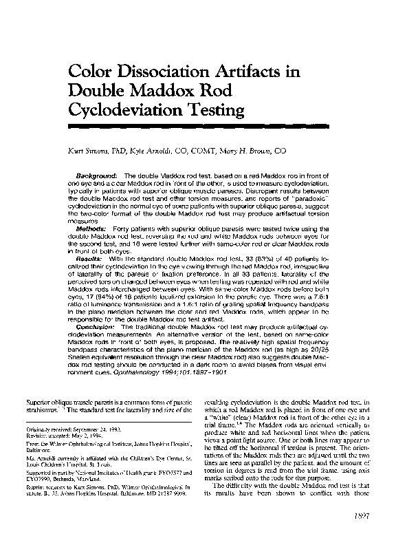 (PDF) Color Dissociation Artifacts in Double Maddox Rod Cyclodeviation