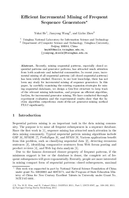 (PDF) Efficient Incremental Mining of Frequent Sequence Generators