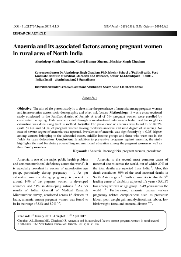 (PDF) Anaemia and its associated factors among pregnant women in rural ...