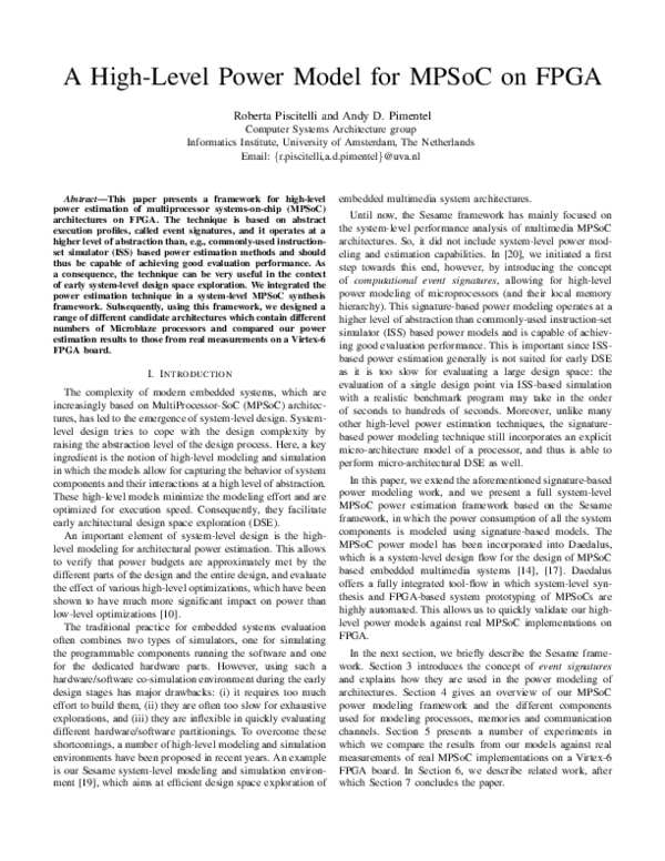 (PDF) A High-Level Power Model for MPSoC on FPGA