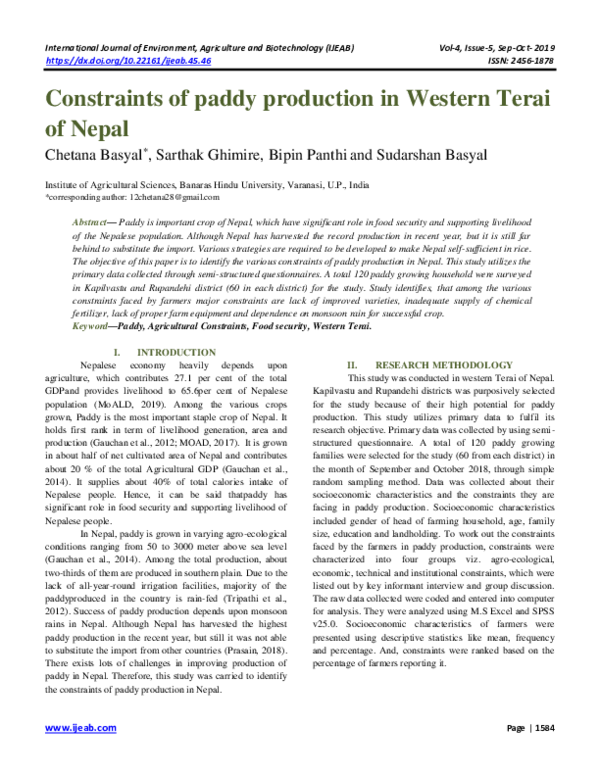 (PDF) Constraints of paddy production in Western Terai of Nepal