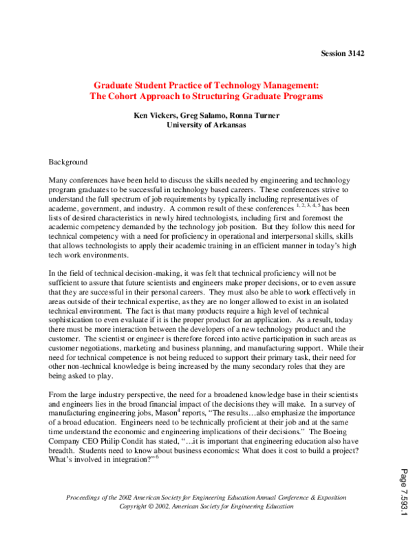 (PDF) Graduate Student Practice Of Technology Management: The Cohort ...