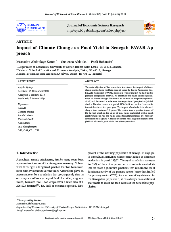 (PDF) Impact of climate change on food yield in Senegal: FAVAR approach