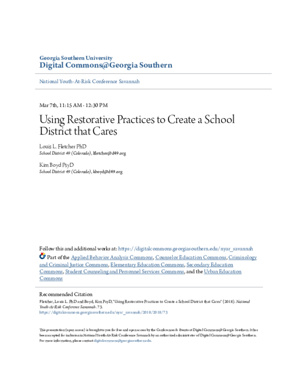 (PDF) Using Restorative Practices to Create a School District that Cares