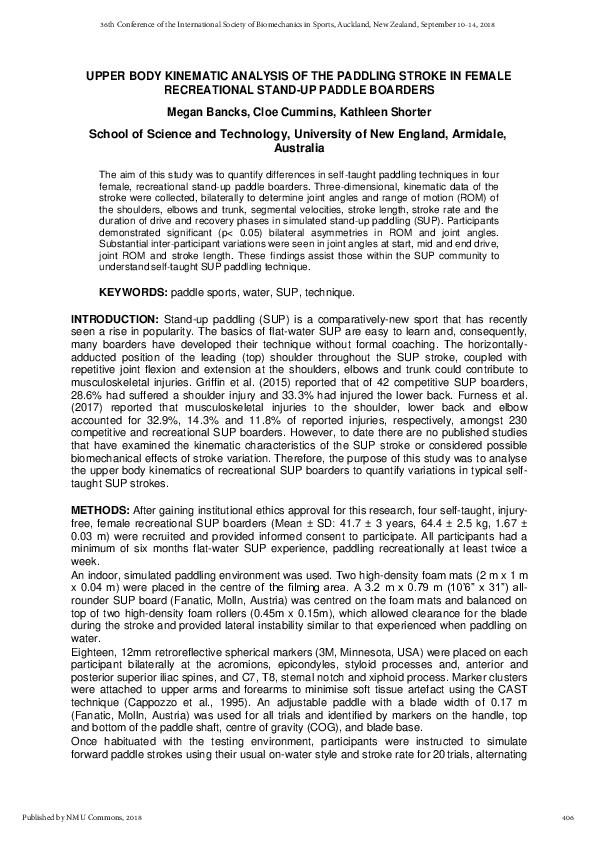 (PDF) Upper Body Kinematic Analysis of the Paddling Stroke in Female ...