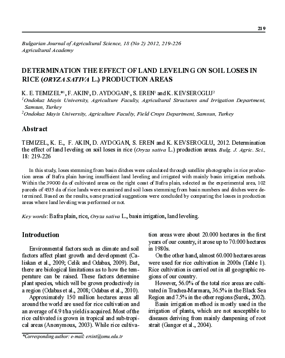 (PDF) DETERMINATION THE EFFECT OF LAND LEVELING ON SOIL LOSES IN RICE ...