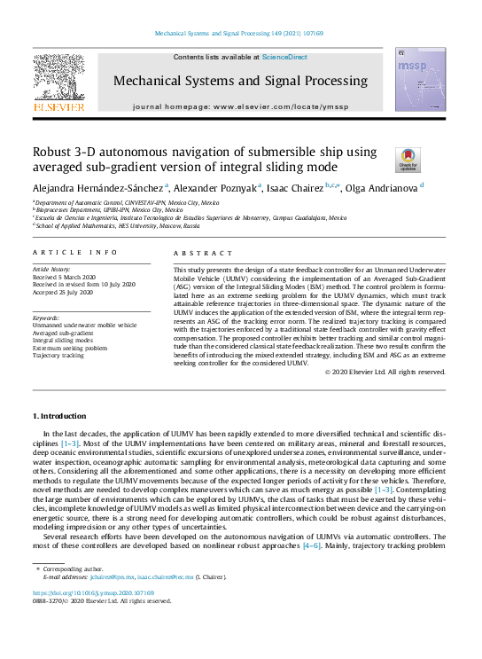 (PDF) Robust 3-D autonomous navigation of submersible ship using ...