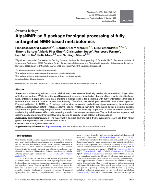 (PDF) AlpsNMR: an R package for signal processing of fully untargeted ...