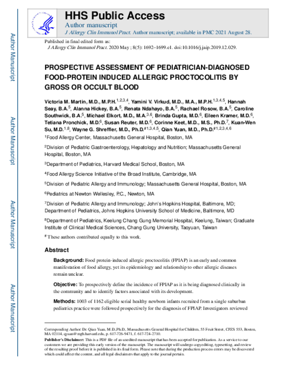 (PDF) Prospective Assessment of Pediatrician-Diagnosed Food Protein ...