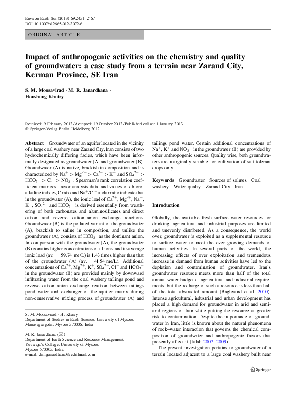 (PDF) Impact of anthropogenic activities on the chemistry and quality ...
