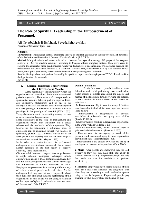 (PDF) The Role of Spiritual Leadership in the Empowerment of Personnel
