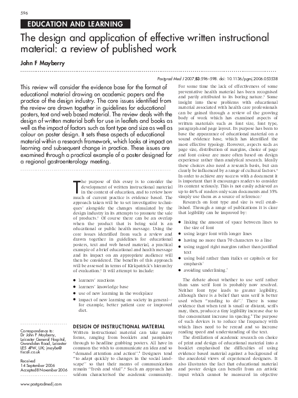 (PDF) The design and application of effective written instructional ...