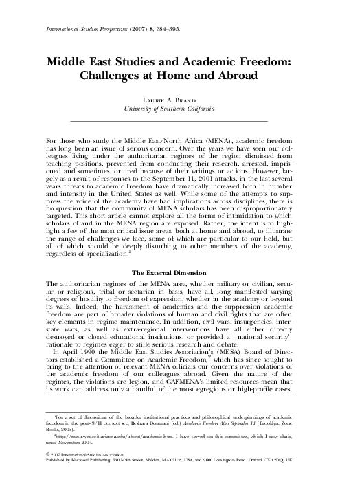 (PDF) Middle East Studies and Academic Freedom: Challenges at Home and ...