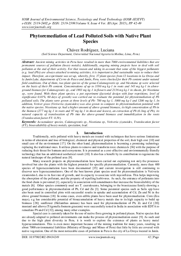 (PDF) Phytoremediation of Lead Polluted Soils with Native Plant Species