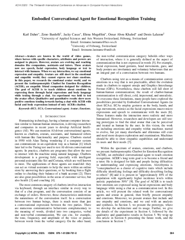 (PDF) Embodied Conversational Agent for Emotional Recognition Training