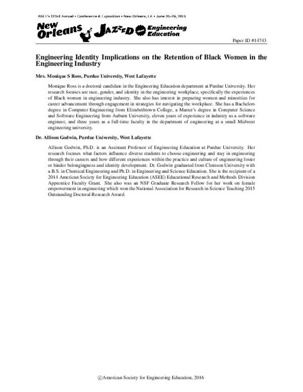 (PDF) Engineering Identity Implications on the Retention of Black Women ...