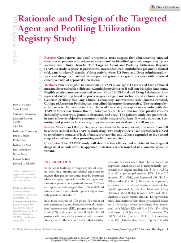 (PDF) Rationale and Design of the Targeted Agent and Profiling ...
