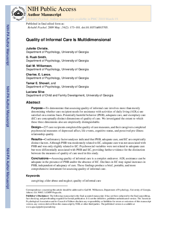 (PDF) Quality of informal care is multidimensional
