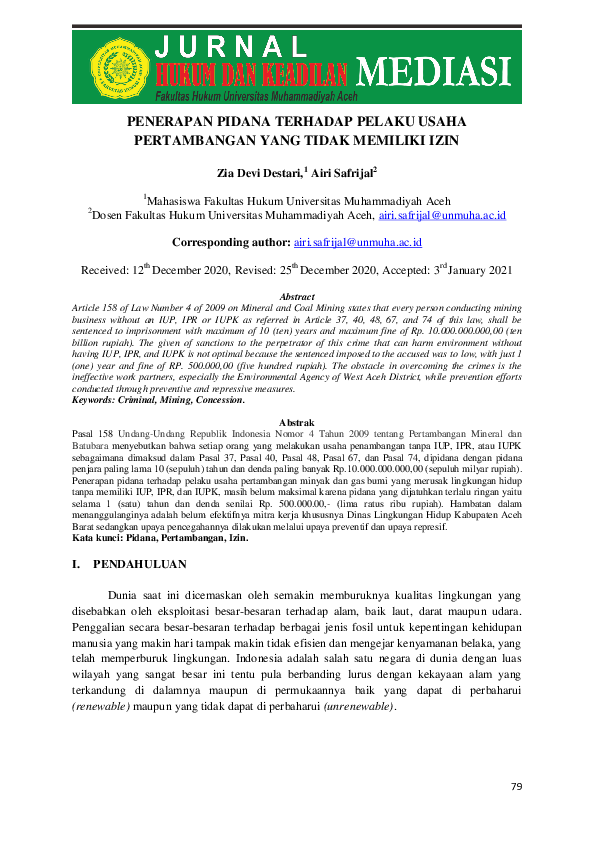 (PDF) Penerapan Pidana Terhadap Pelaku Usaha Pertambangan Yang Tidak ...