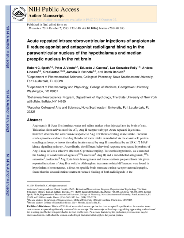(PDF) Acute repeated intracerebroventricular injections of angiotensin ...