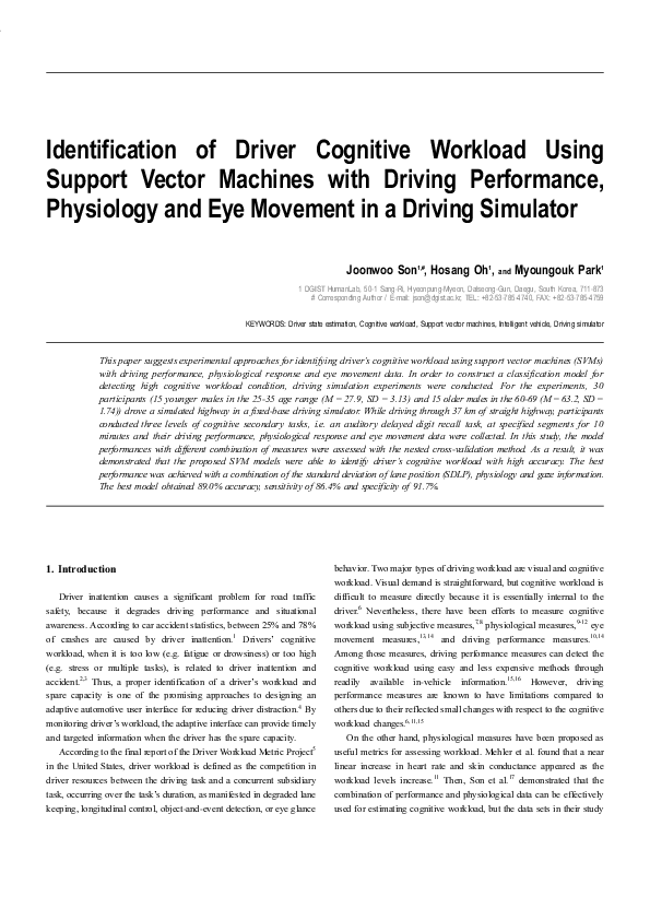 (PDF) Identification of driver cognitive workload using support vector ...