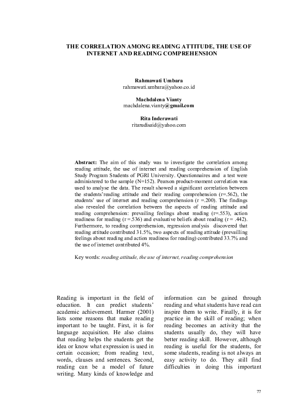 (PDF) The Correlation Among Reading Attitude, the Use of Internet and ...