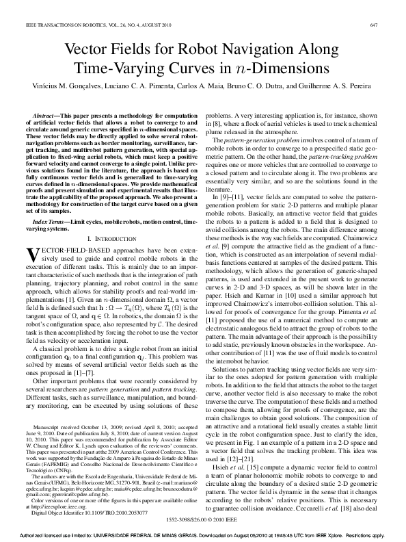 (PDF) Vector Fields for Robot Navigation Along Time-Varying Curves in ...