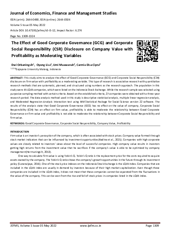 (PDF) The Effect of Good Corporate Governance (GCG) and Corporate ...