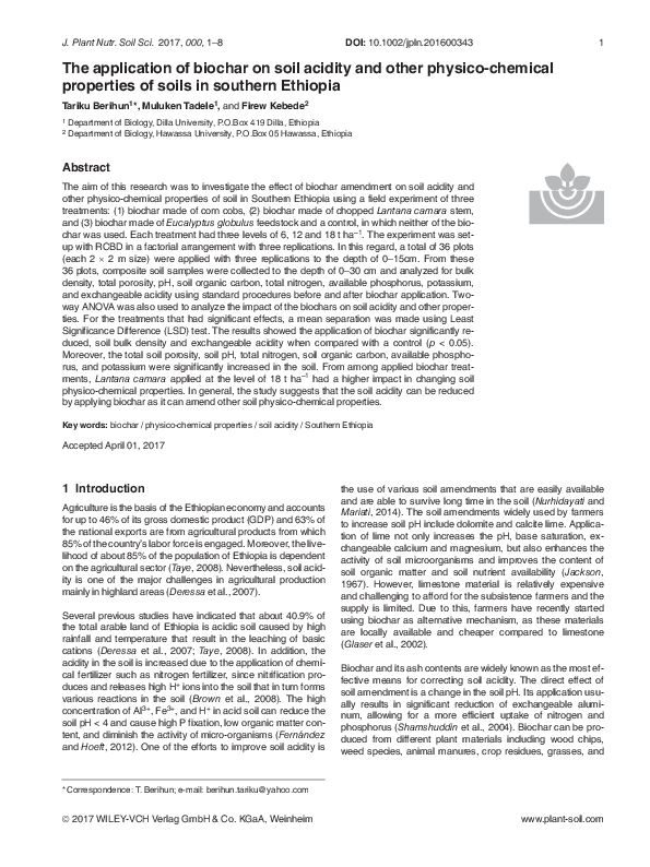 (PDF) The application of biochar on soil acidity and other physico ...