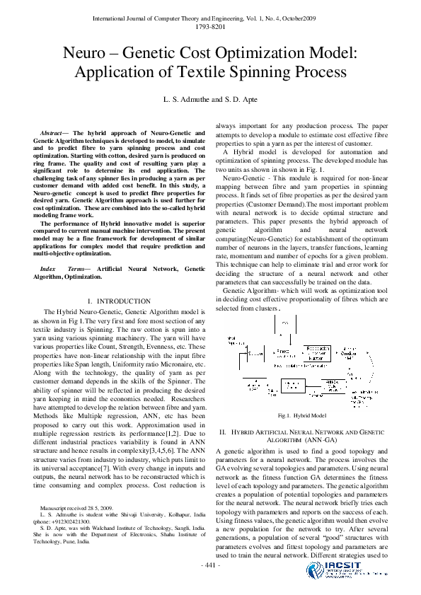 (PDF) Neuro Cost Optimization Model Application of Textile