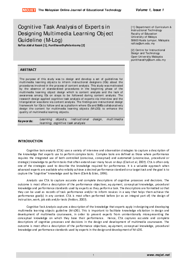 (PDF) Cognitive Task Analysis of Experts in Designing Multimedia ...