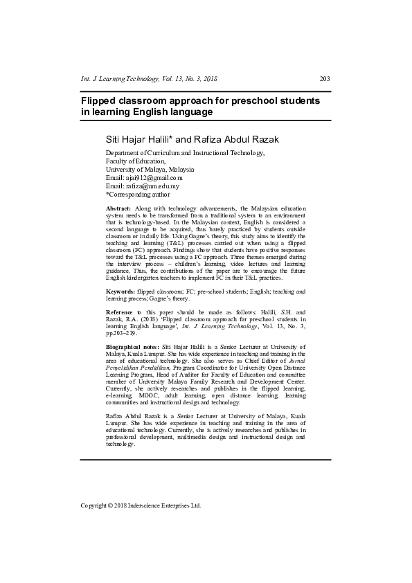 (PDF) Flipped Classroom for Teaching English to Preschoolers